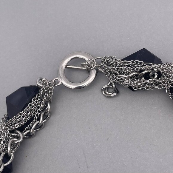 Black Faceted Beaded Silver Tone Chain Wrap Necklace Toggle Closure 19 Inch - Picture 4 of 5
